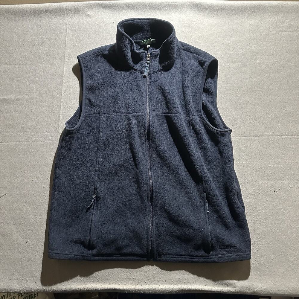 LL Bean Fleece Vest Men's Large Full Zip Mock Neck Blue Y2K